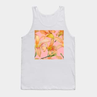 Tiger Lilies on Pink Burlap Tank Top